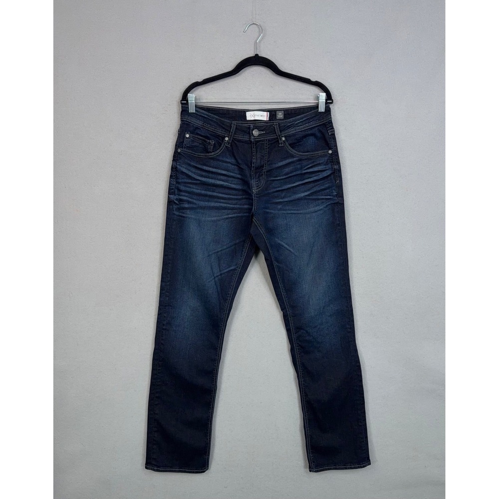 Departwest Seeker Jeans Mens 33 Dark Wash Whiskered Straight Leg Casual